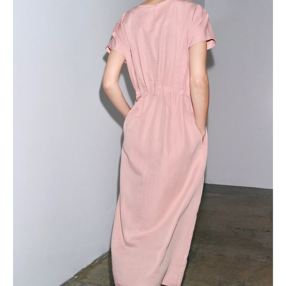 Zara Pink Sheath Pleated Midi Dress for Work - size M (NEW) - Picture 3 of 6